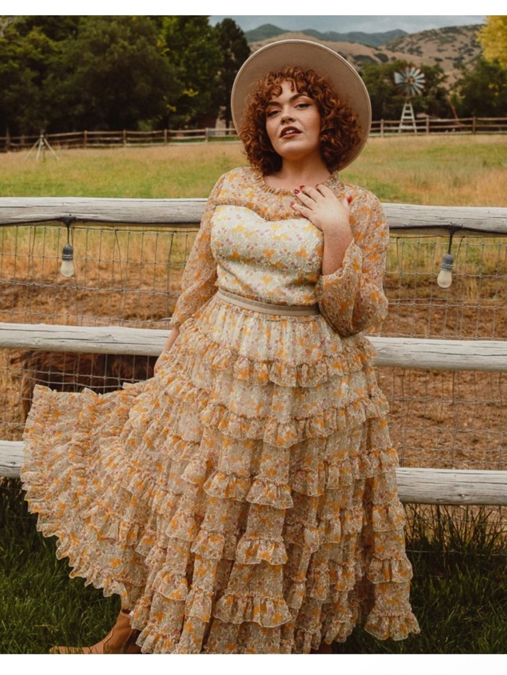 Ivy City Co Samantha clay floral print tiered flowy bohemian maxi dress